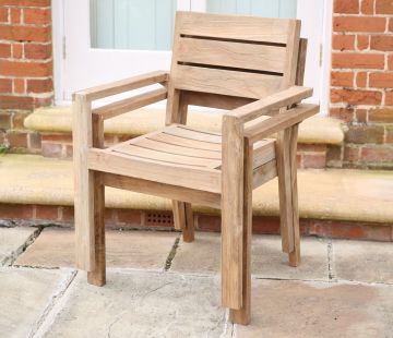 Tuscan Teak Wood Patio Dining Set - 6 Seater Table & Armchairs