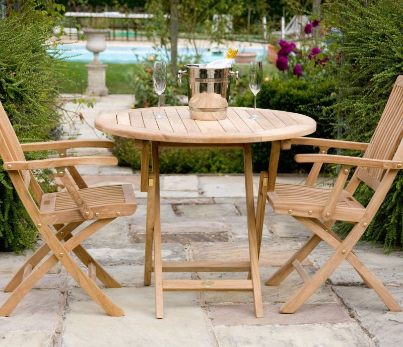 Teak Bristol Round Folding Table 90cm