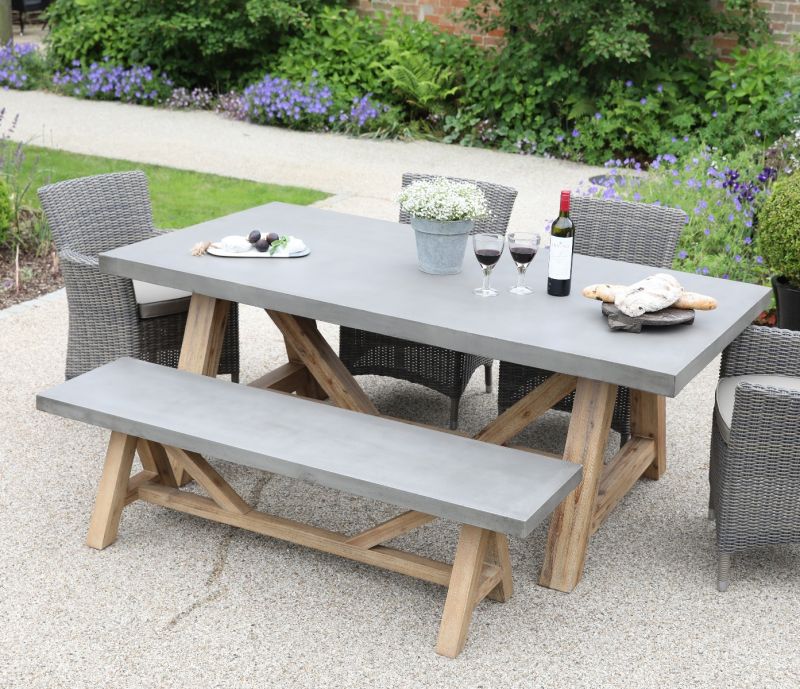 Roma Polished Concrete & Wood Bench 160 cm